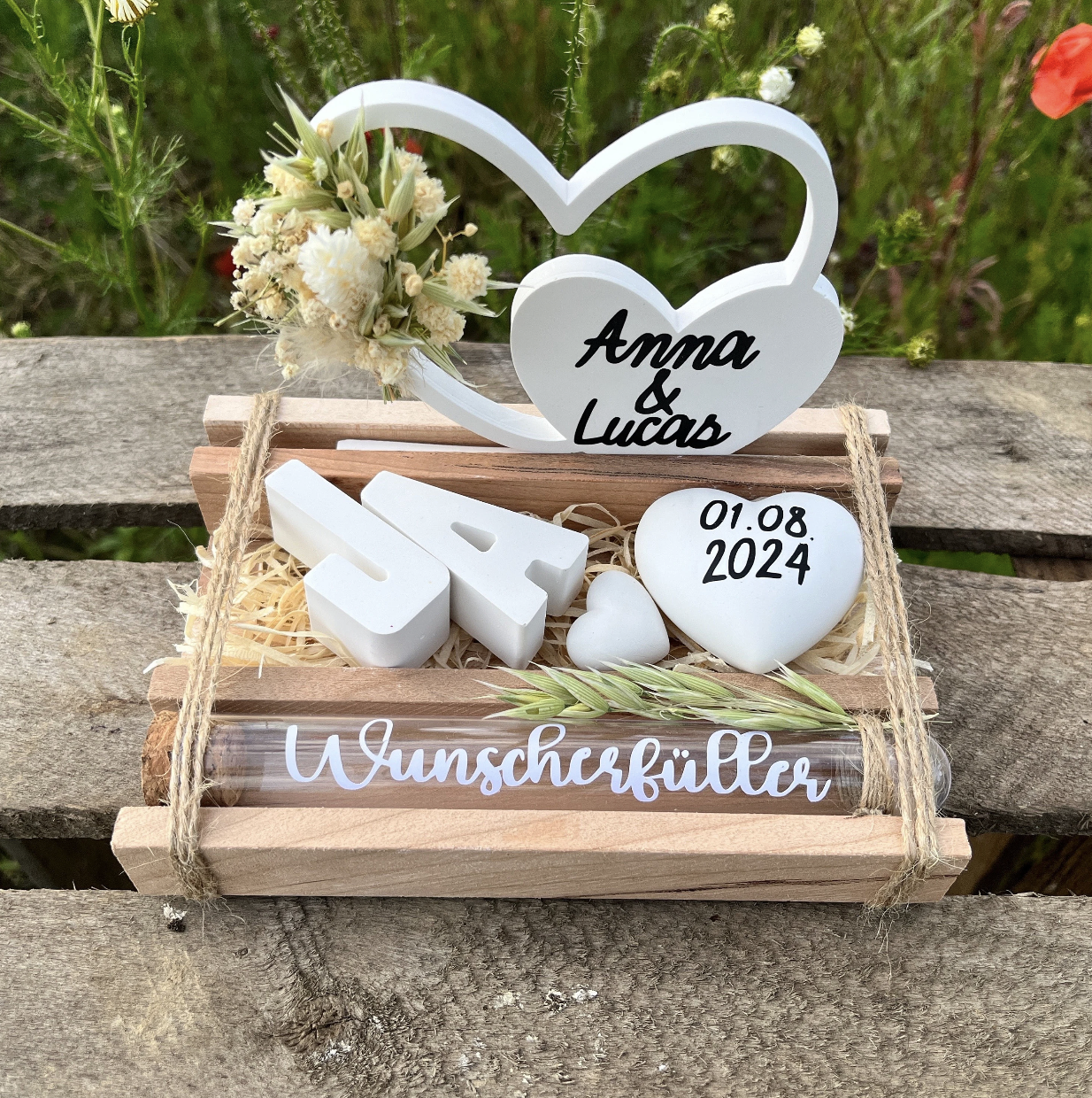 Hochzeitsgeschenk „Herzaufsteller“/ Geschenk Hochzeit/ Geldgeschenk / personalisiertes Geschenk /Wunscherfüller