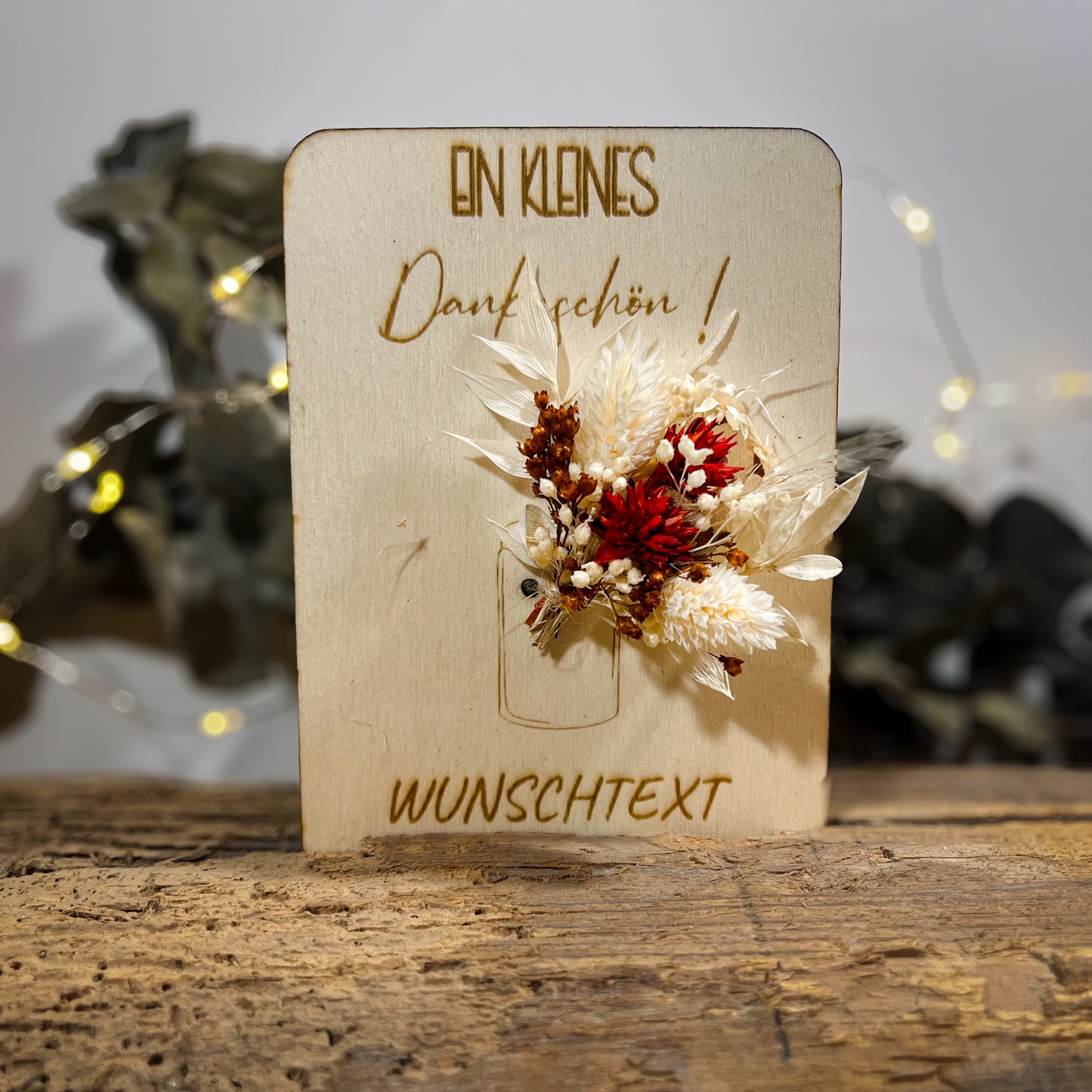 personalisierte Grußkarte / Holzkarte / kleines Mitbringsel / Trockenblumen