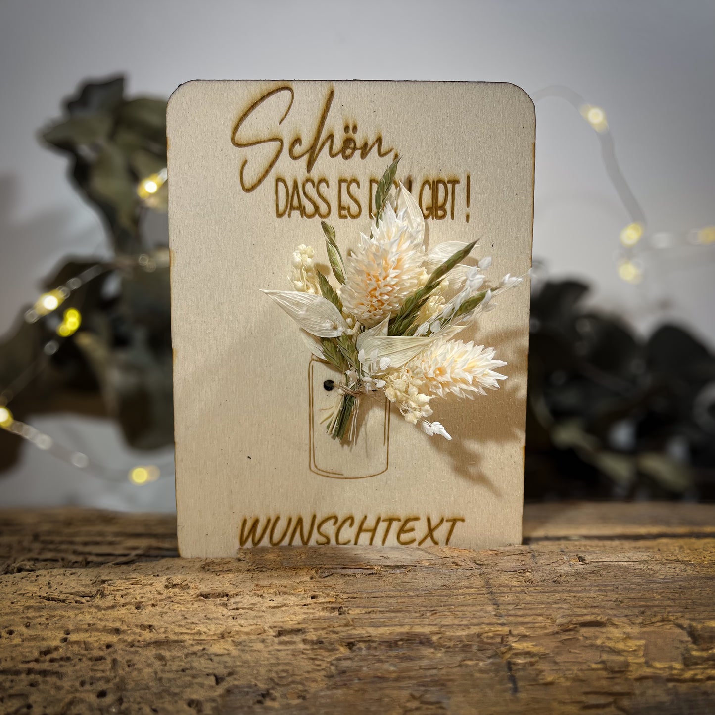 personalisierte Grußkarte / Holzkarte / kleines Mitbringsel / Trockenblumen