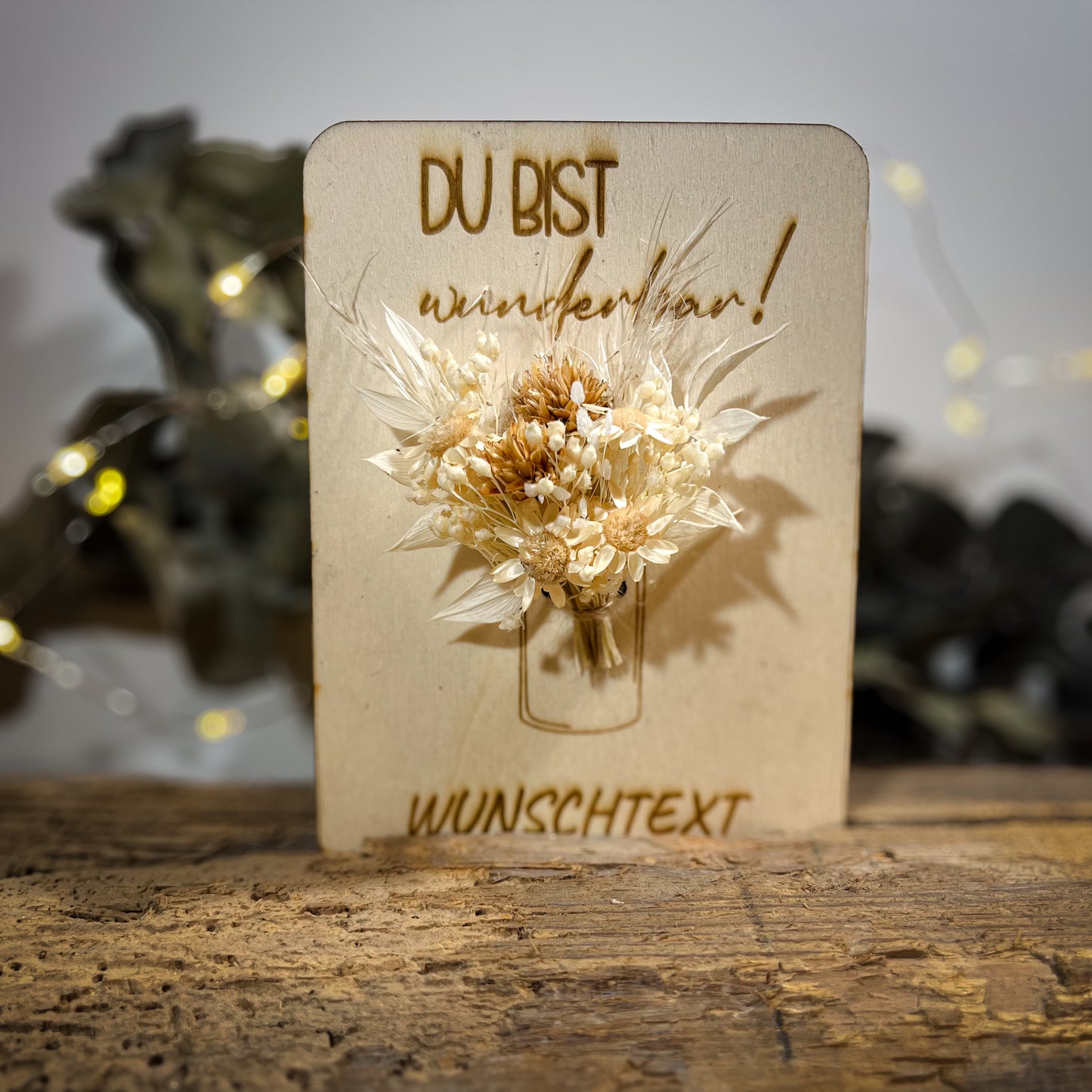 personalisierte Grußkarte / Holzkarte / kleines Mitbringsel / Trockenblumen