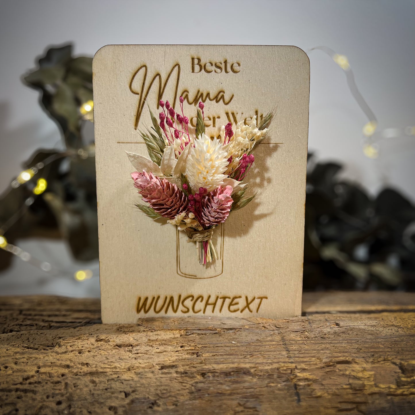 personalisierte Grußkarte / Holzkarte / kleines Mitbringsel / Trockenblumen