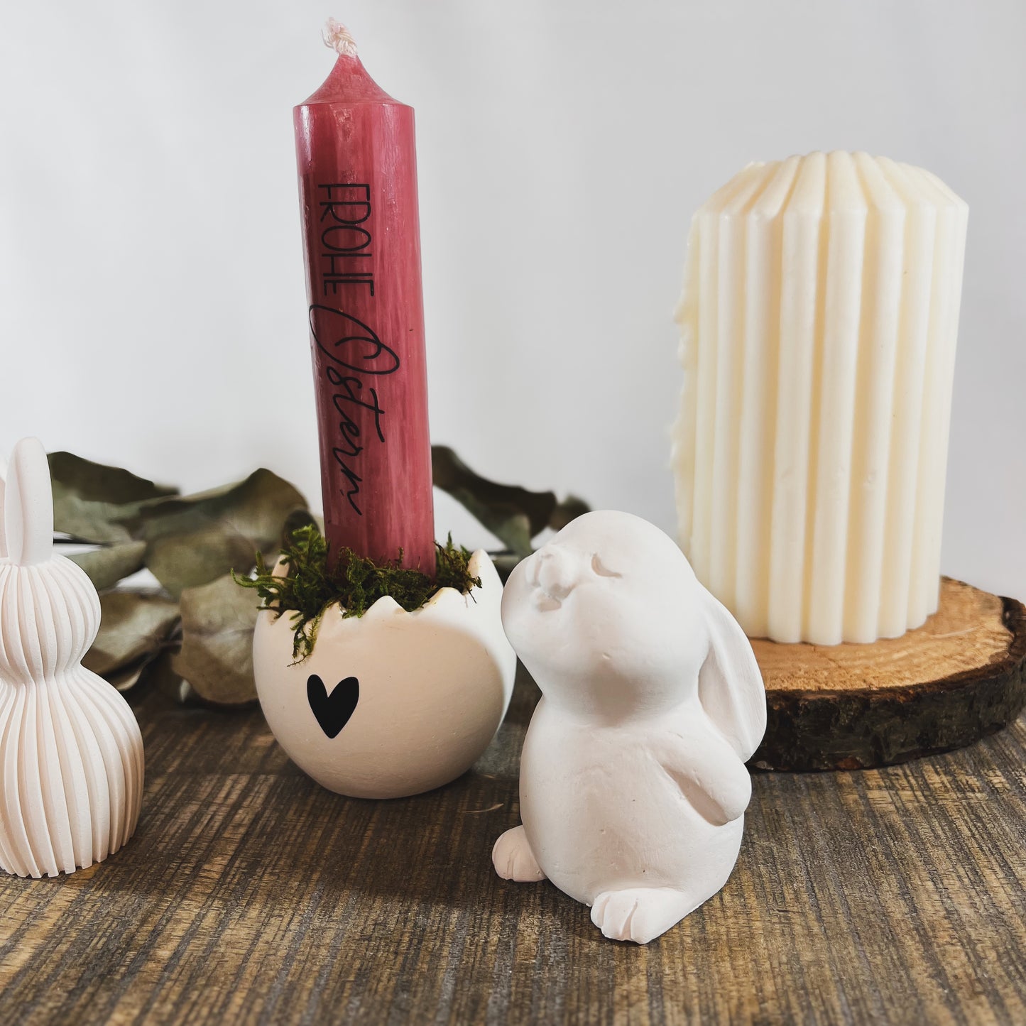 Osterdeko / Osterhase / Kerzenhalter mit Stabkerze / Mitbringsel Ostern