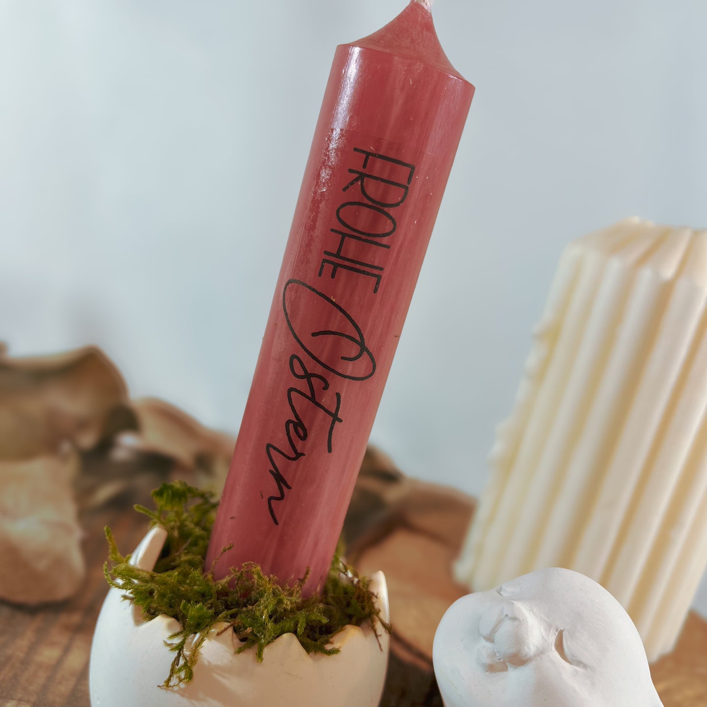 Osterdeko / Osterhase / Kerzenhalter mit Stabkerze / Mitbringsel Ostern