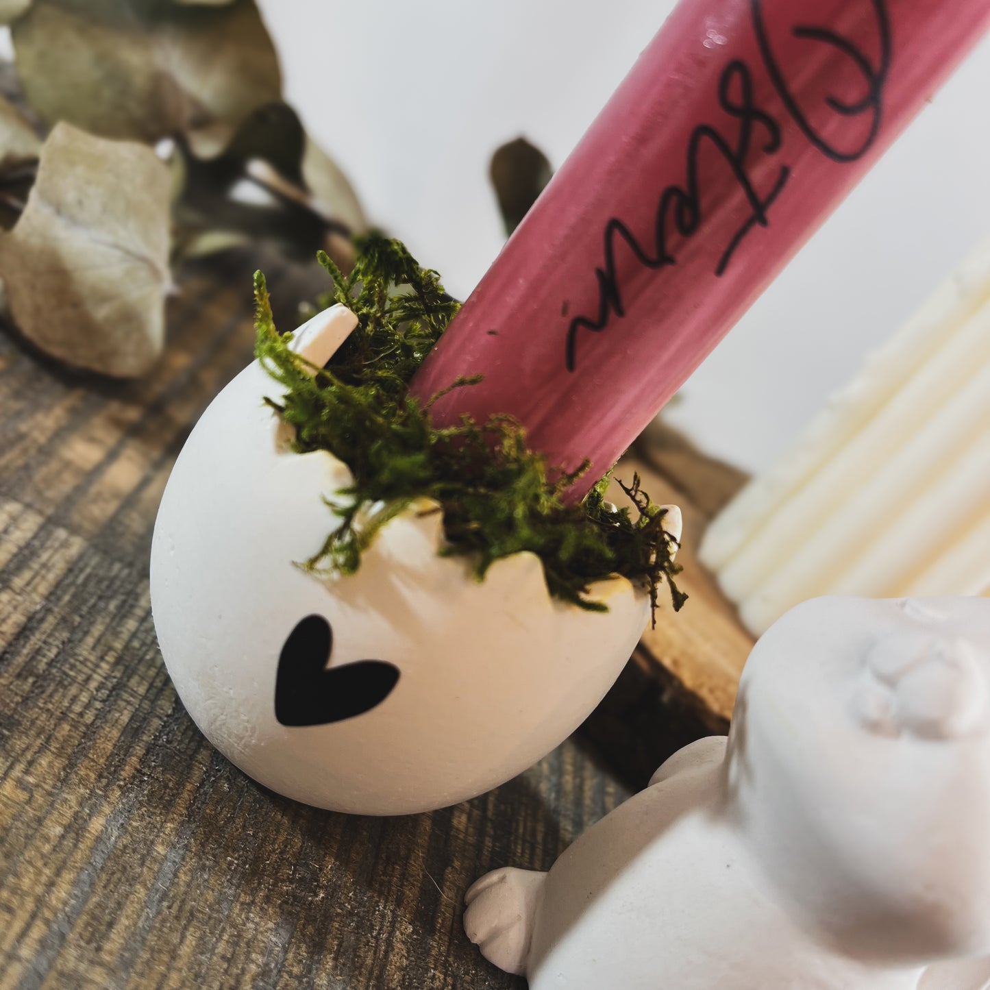 Osterdeko / Osterhase / Kerzenhalter mit Stabkerze / Mitbringsel Ostern