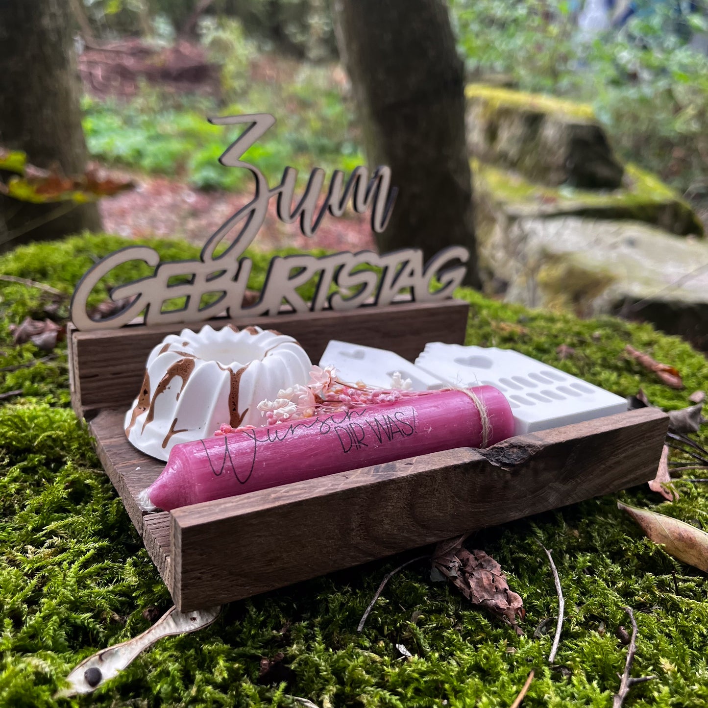 Geburtstagsgeschenk / Aufsteller personalisiert / Kerze / Holz