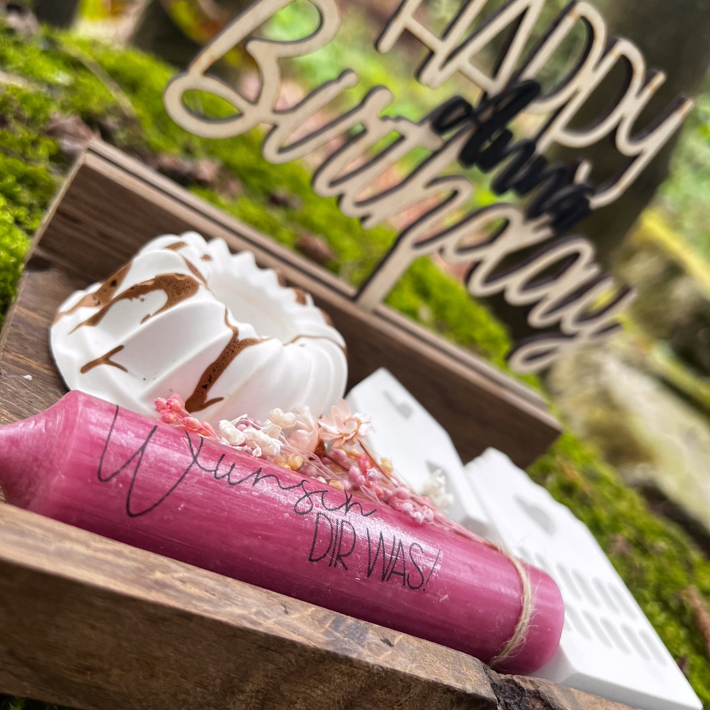 Geburtstagsgeschenk / Aufsteller personalisiert / Kerze / Holz