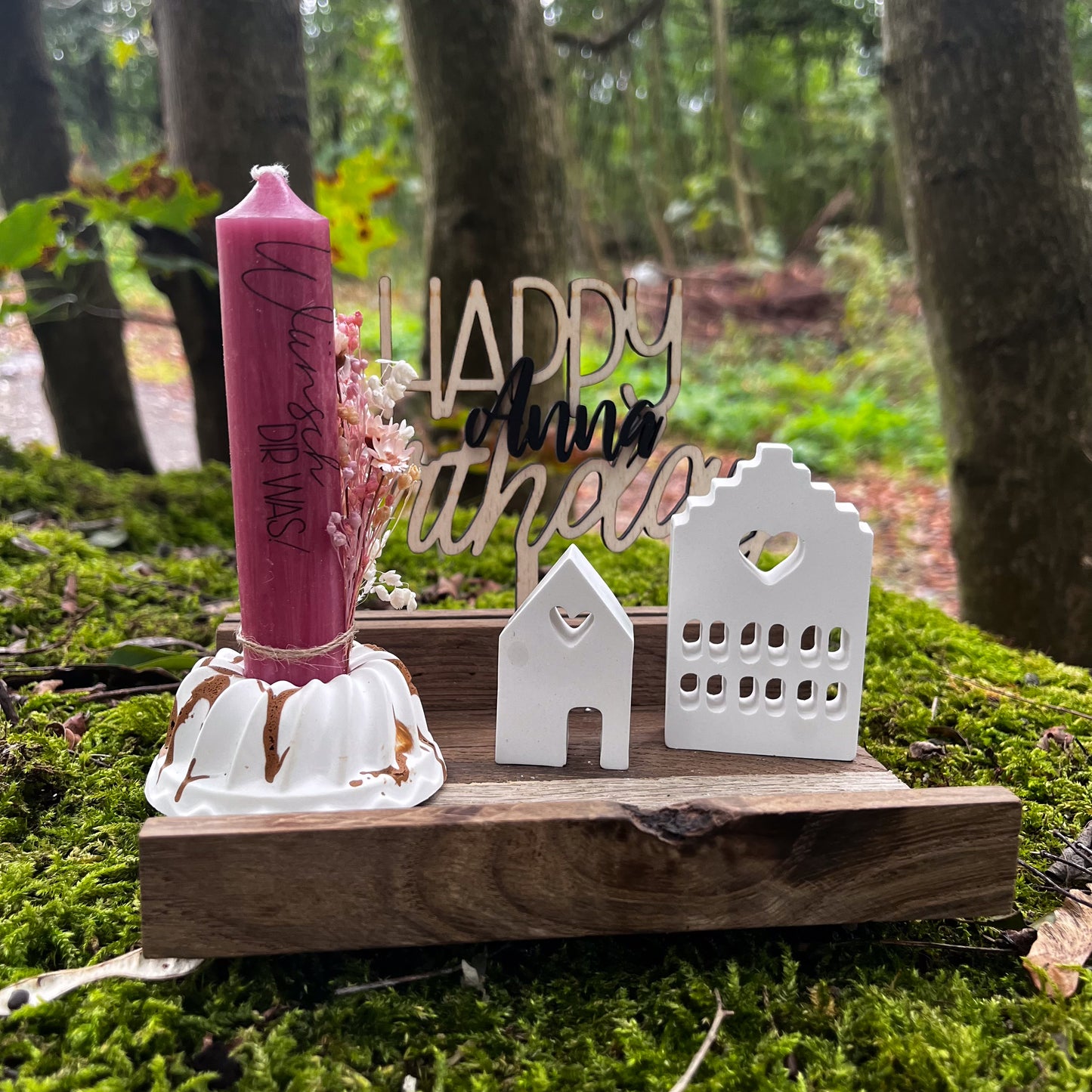 Geburtstagsgeschenk / Aufsteller personalisiert / Kerze / Holz