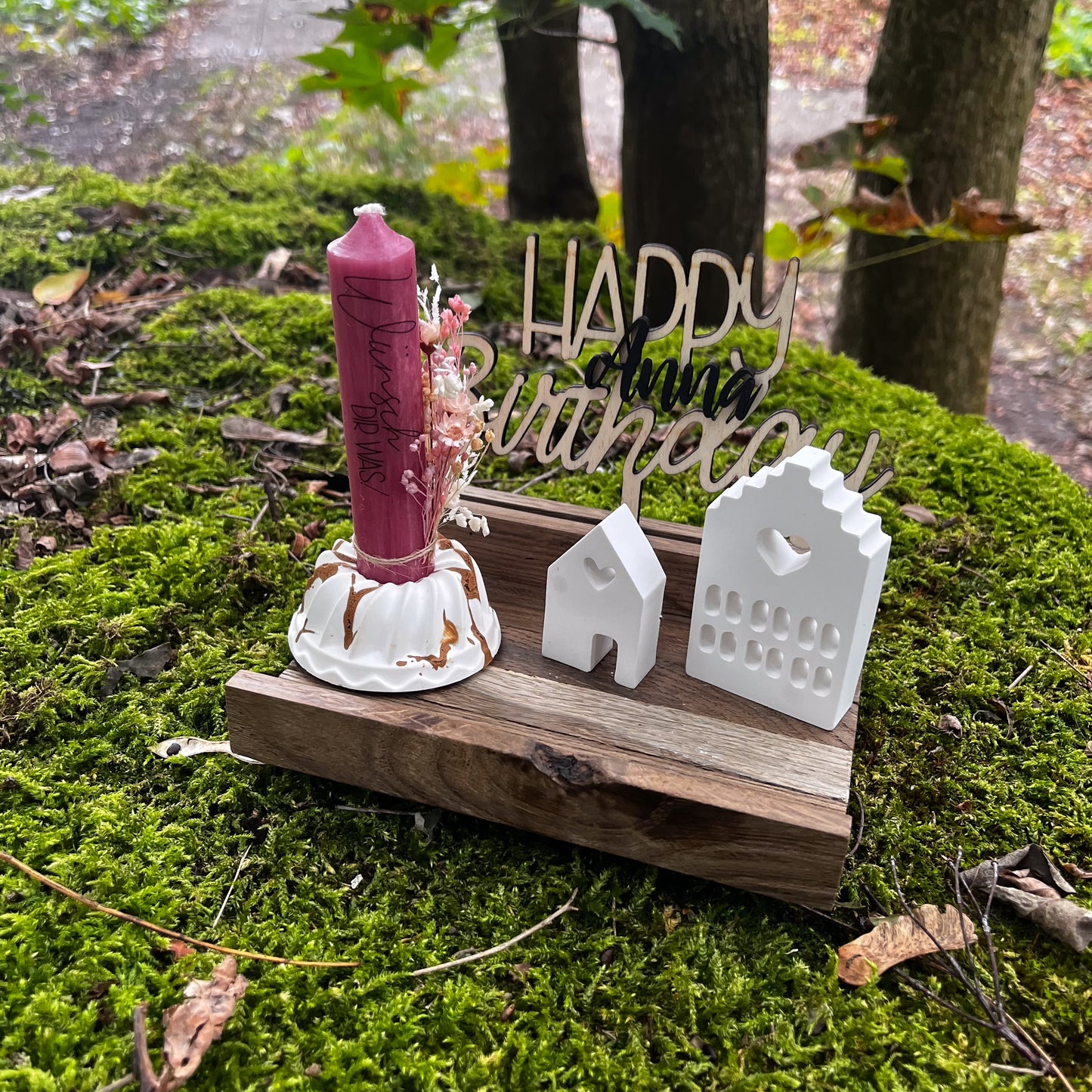 Geburtstagsgeschenk / Aufsteller personalisiert / Kerze / Holz