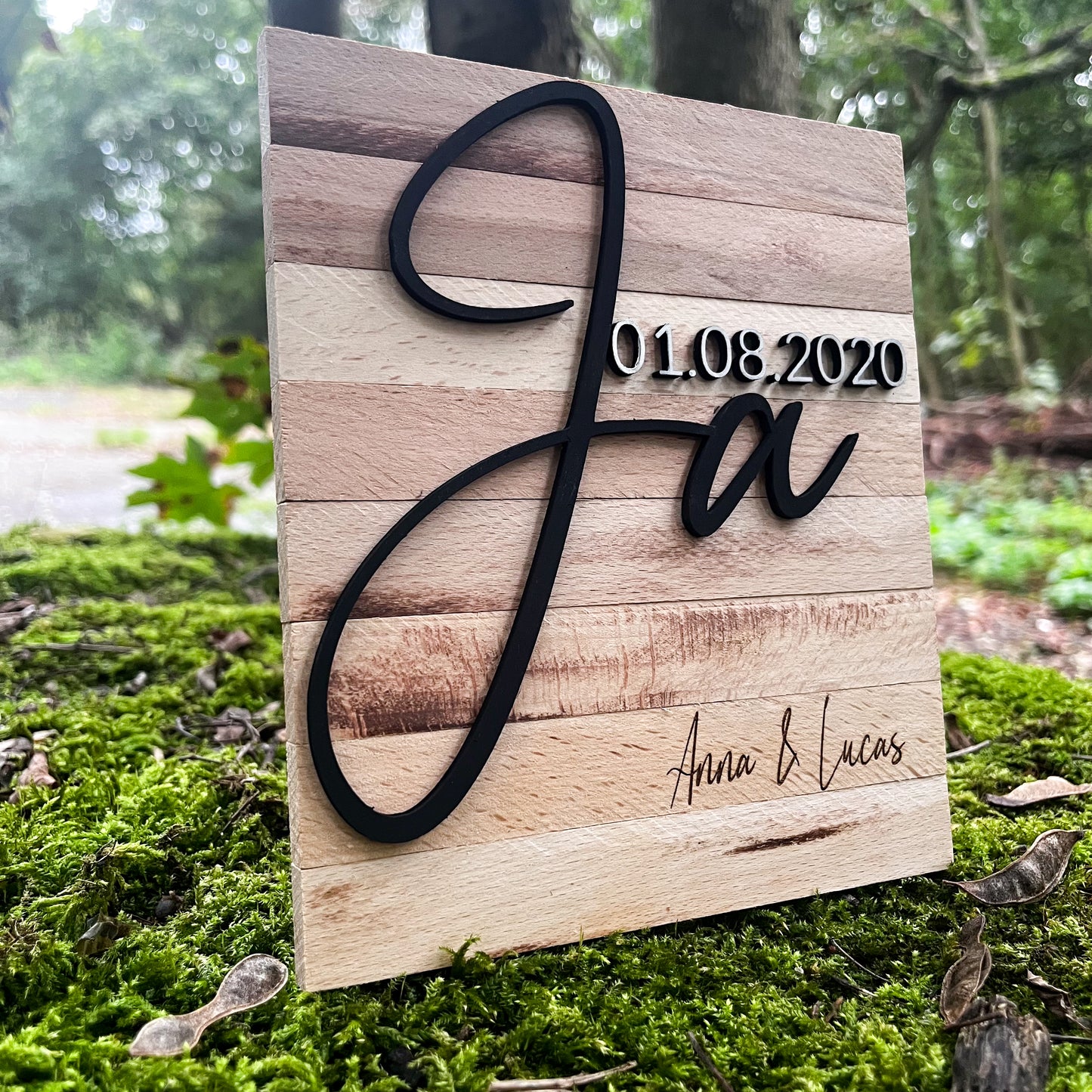 Hochzeitsschild „JA“ personalisiert/ Brautpaar / Jahrestagsgeschnek/ Geschenk zur Hochzeit / Geschenk für das Brautpaar