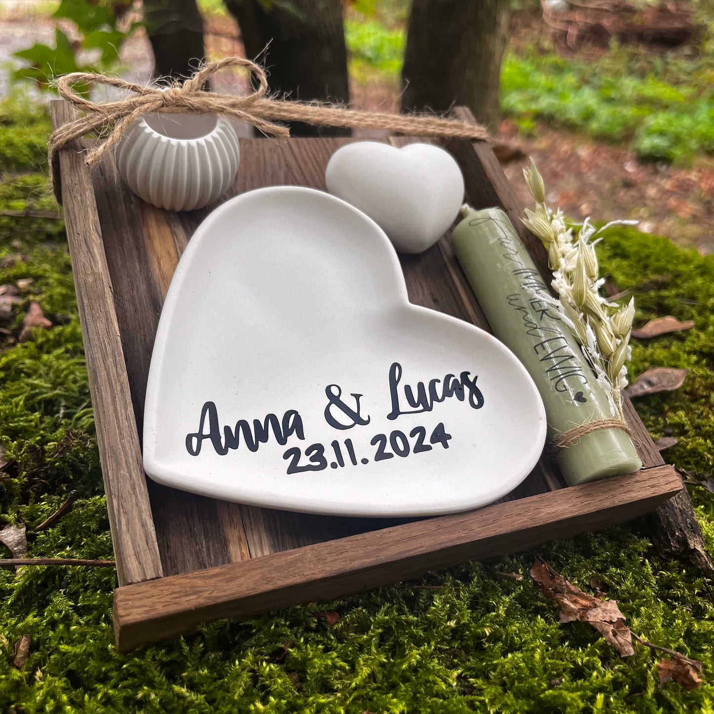 Hochzeitsgeschenk „pers. Herzteller“ / Geschenk Hochzeit / personalisiertes Geschenk/ Dekoteller/ Kerzengeschenk