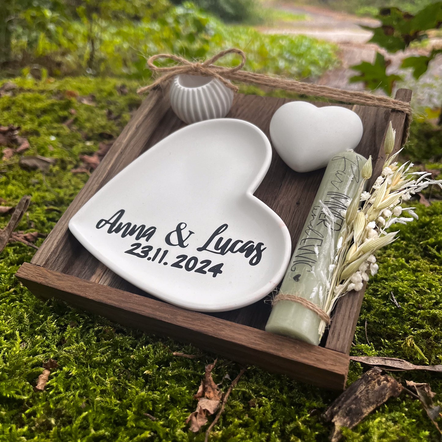 Hochzeitsgeschenk „pers. Herzteller“ / Geschenk Hochzeit / personalisiertes Geschenk/ Dekoteller/ Kerzengeschenk