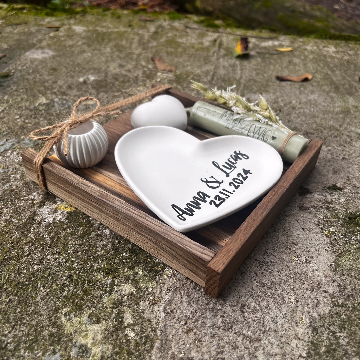 Hochzeitsgeschenk „pers. Herzteller“ / Geschenk Hochzeit / personalisiertes Geschenk/ Dekoteller/ Kerzengeschenk