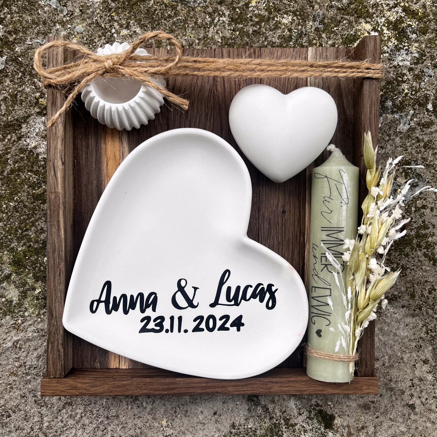 Hochzeitsgeschenk „pers. Herzteller“ / Geschenk Hochzeit / personalisiertes Geschenk/ Dekoteller/ Kerzengeschenk