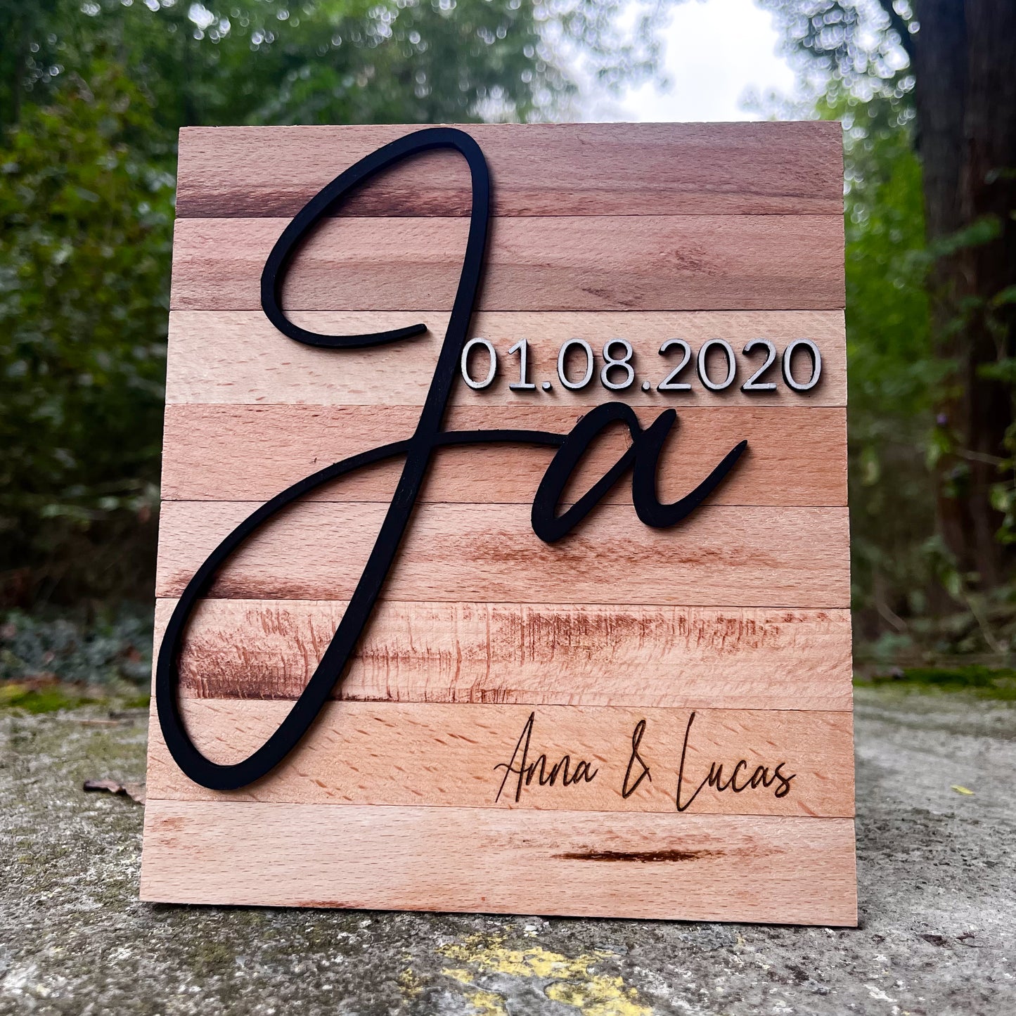 Hochzeitsschild „JA“ personalisiert/ Brautpaar / Jahrestagsgeschnek/ Geschenk zur Hochzeit / Geschenk für das Brautpaar