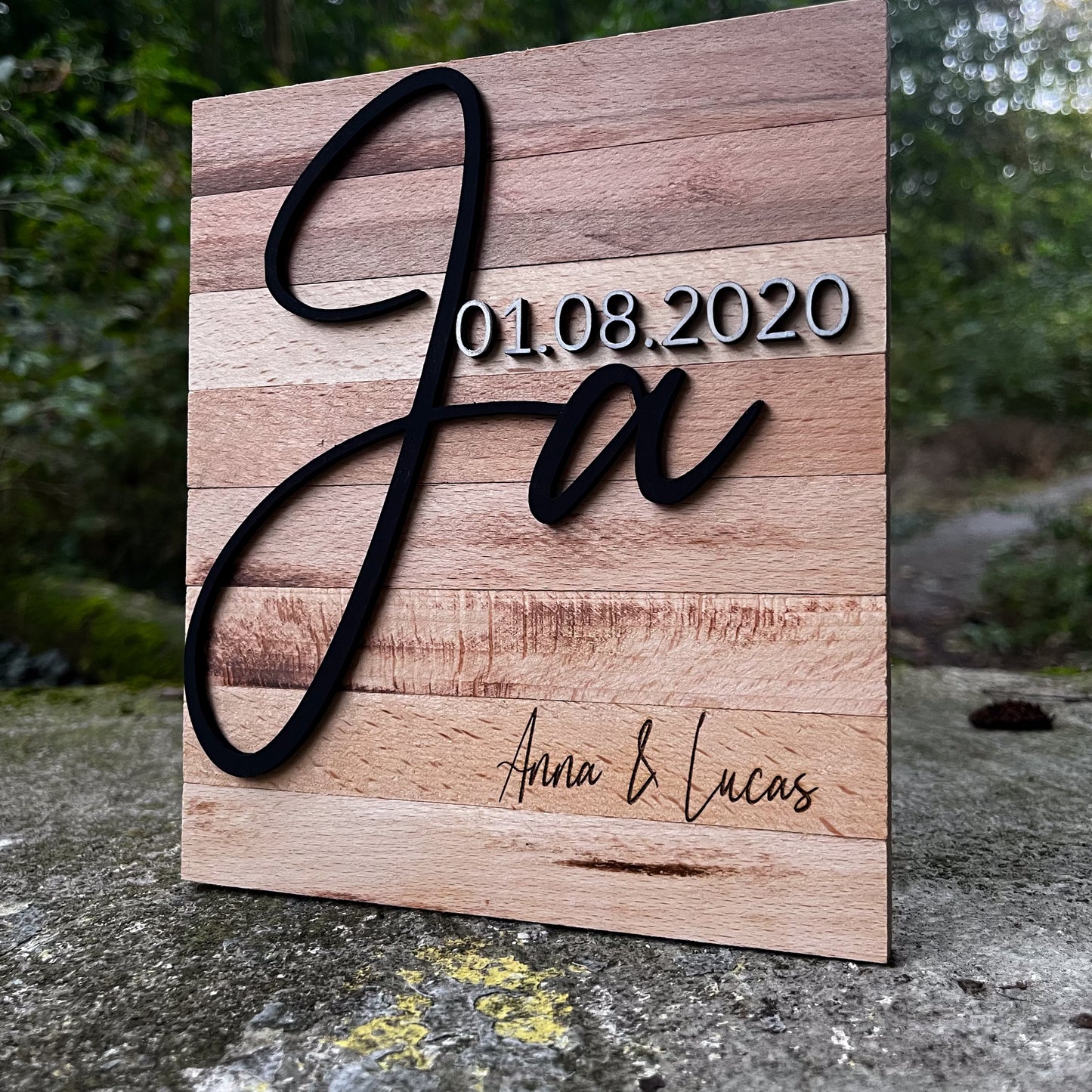 Hochzeitsschild „JA“ personalisiert/ Brautpaar / Jahrestagsgeschnek/ Geschenk zur Hochzeit / Geschenk für das Brautpaar