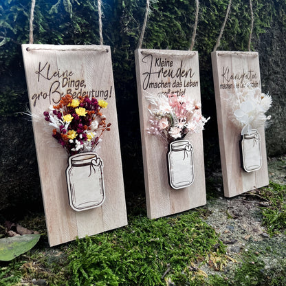 Geschenk / kleines Mitbringsel/kleines Dankeshön  / Dekoschild mit Trockenblumen