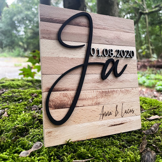 Hochzeitsschild „JA“ personalisiert/ Brautpaar / Jahrestagsgeschnek/ Geschenk zur Hochzeit / Geschenk für das Brautpaar