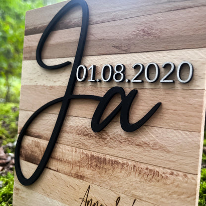 Hochzeitsschild „JA“ personalisiert/ Brautpaar / Jahrestagsgeschnek/ Geschenk zur Hochzeit / Geschenk für das Brautpaar