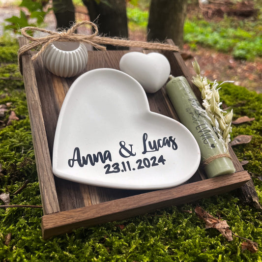 Hochzeitsgeschenk „pers. Herzteller“ / Geschenk Hochzeit / personalisiertes Geschenk/ Dekoteller/ Kerzengeschenk