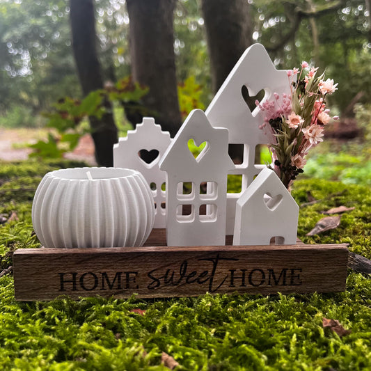 Dekoteller mit Lichthäusern  / Geschenkset / Home sweet Home/Herbstdeko/ Geburtstagsgeschenk
